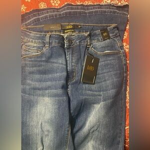 Lucky & Blessed Women's Mid Rise  Flare Jeans with distressed knees